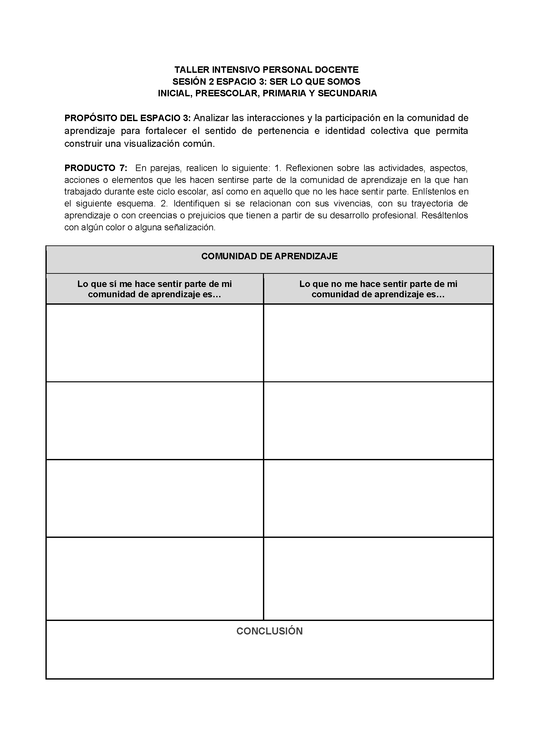 Formato de Productos para tu Taller Intensivo Sesión 2 Espacios 3 y 4 Julio 2026 editable en Word