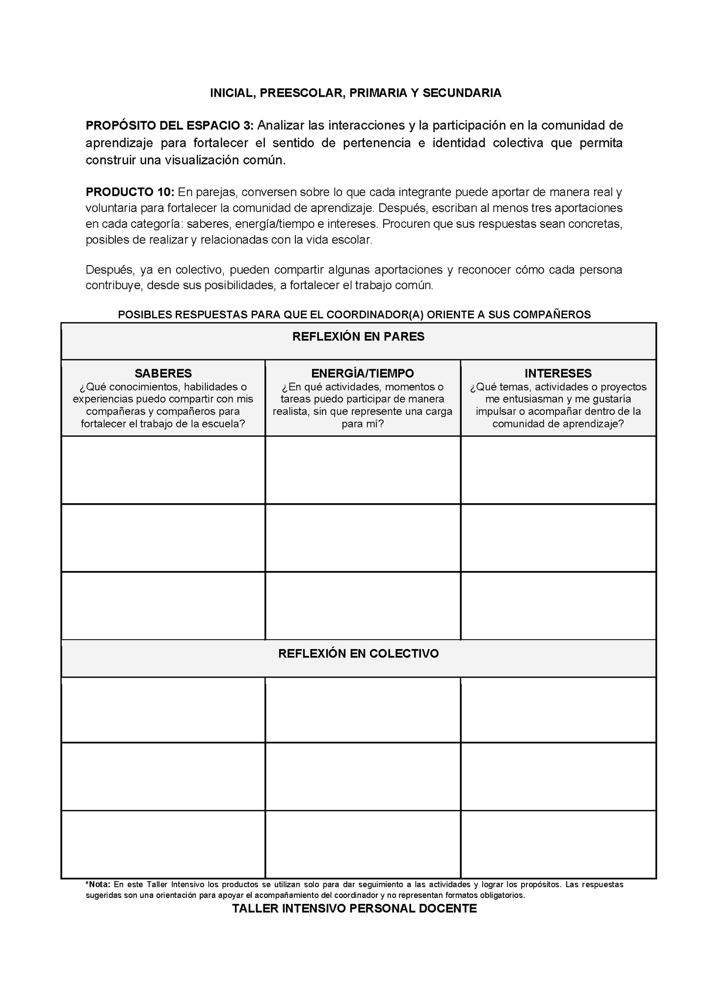 Formato de Productos para tu Taller Intensivo Sesión 2 Espacios 3 y 4 Julio 2026 editable en Word