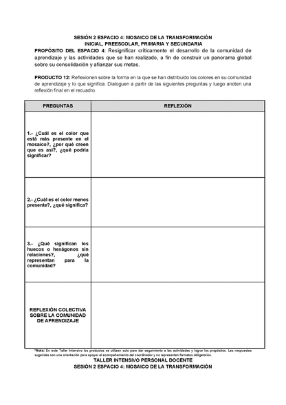 Formato de Productos para tu Taller Intensivo Sesión 2 Espacios 3 y 4 Julio 2026 editable en Word