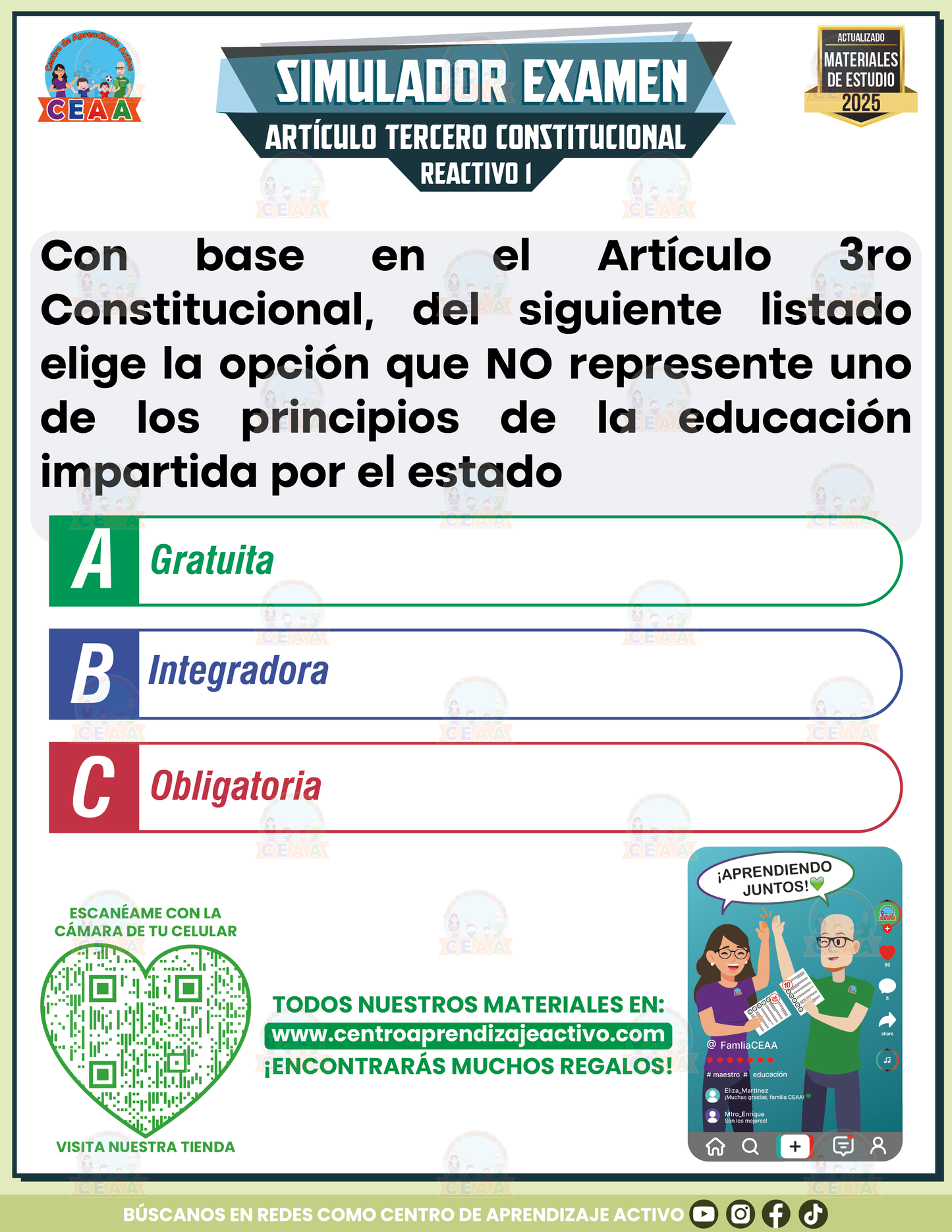 Simulador de examen Artículo Tercero Constitucional en PDF