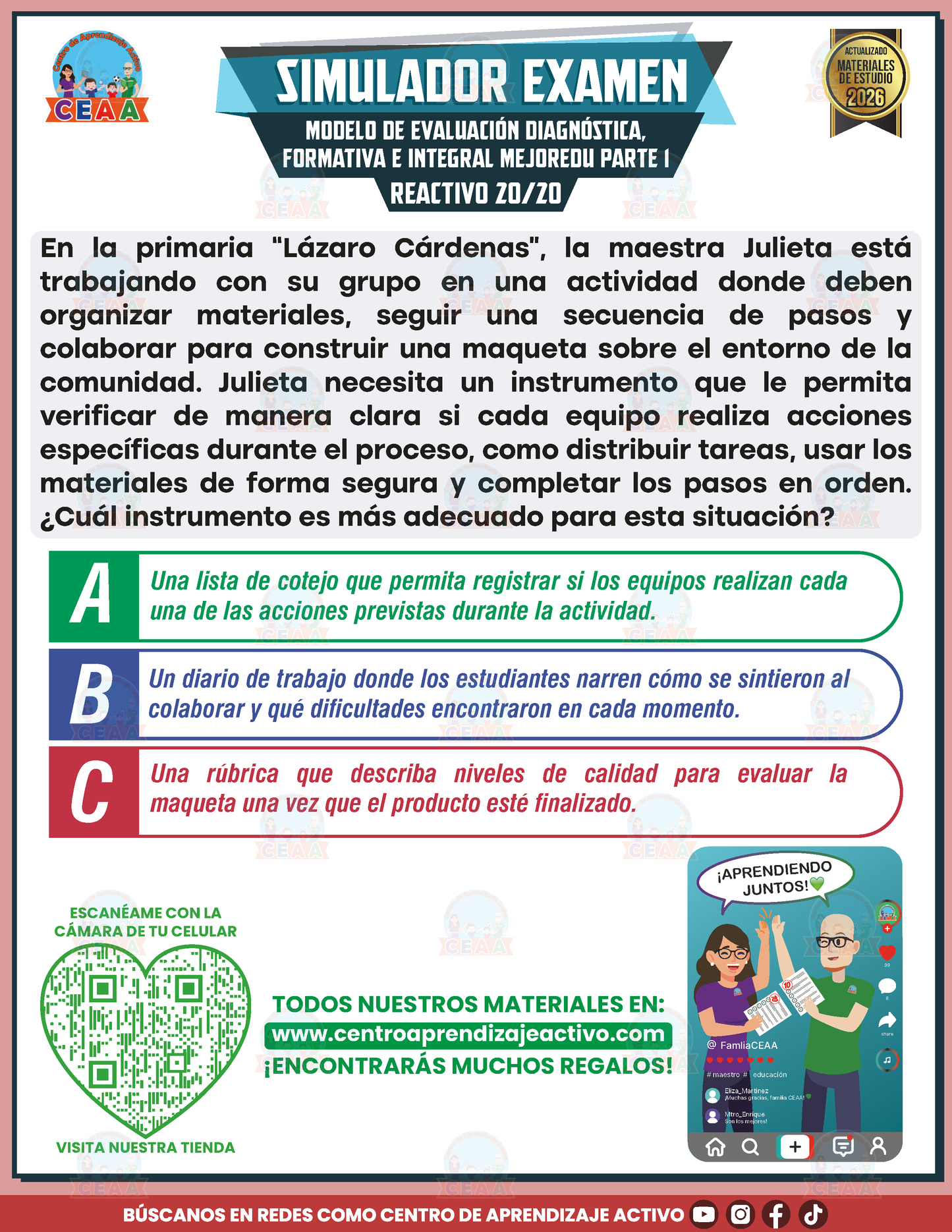 Simulador de Examen - Modelo de Evaluación Diagnóstica, Formativa e Integral MEJOREDU PARTE 1 en PDF