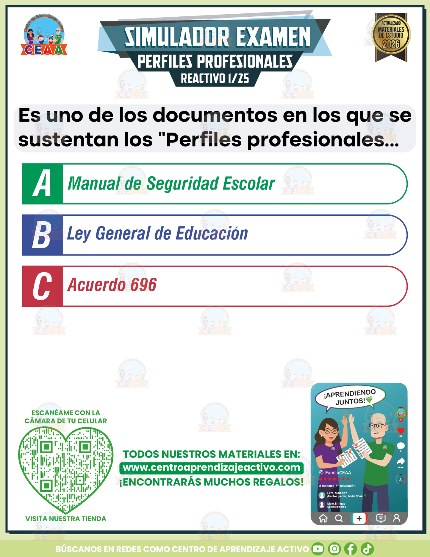 Simulador de Examen - Perfiles Profesionales, Criterios e Indicadores para el Personal Docente, Técnico Docente, de Asesoría Técnica Pedagógica, Directivo y de Supervisión Escolar en PDF
