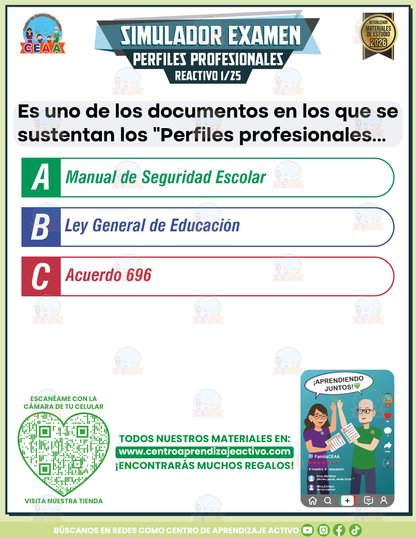 Simulador de Examen - Perfiles Profesionales, Criterios e Indicadores para el Personal Docente, Técnico Docente, de Asesoría Técnica Pedagógica, Directivo y de Supervisión Escolar en PDF