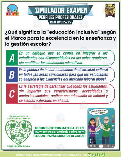 Simulador de Examen - Perfiles Profesionales, Criterios e Indicadores para el Personal Docente, Técnico Docente, de Asesoría Técnica Pedagógica, Directivo y de Supervisión Escolar en PDF