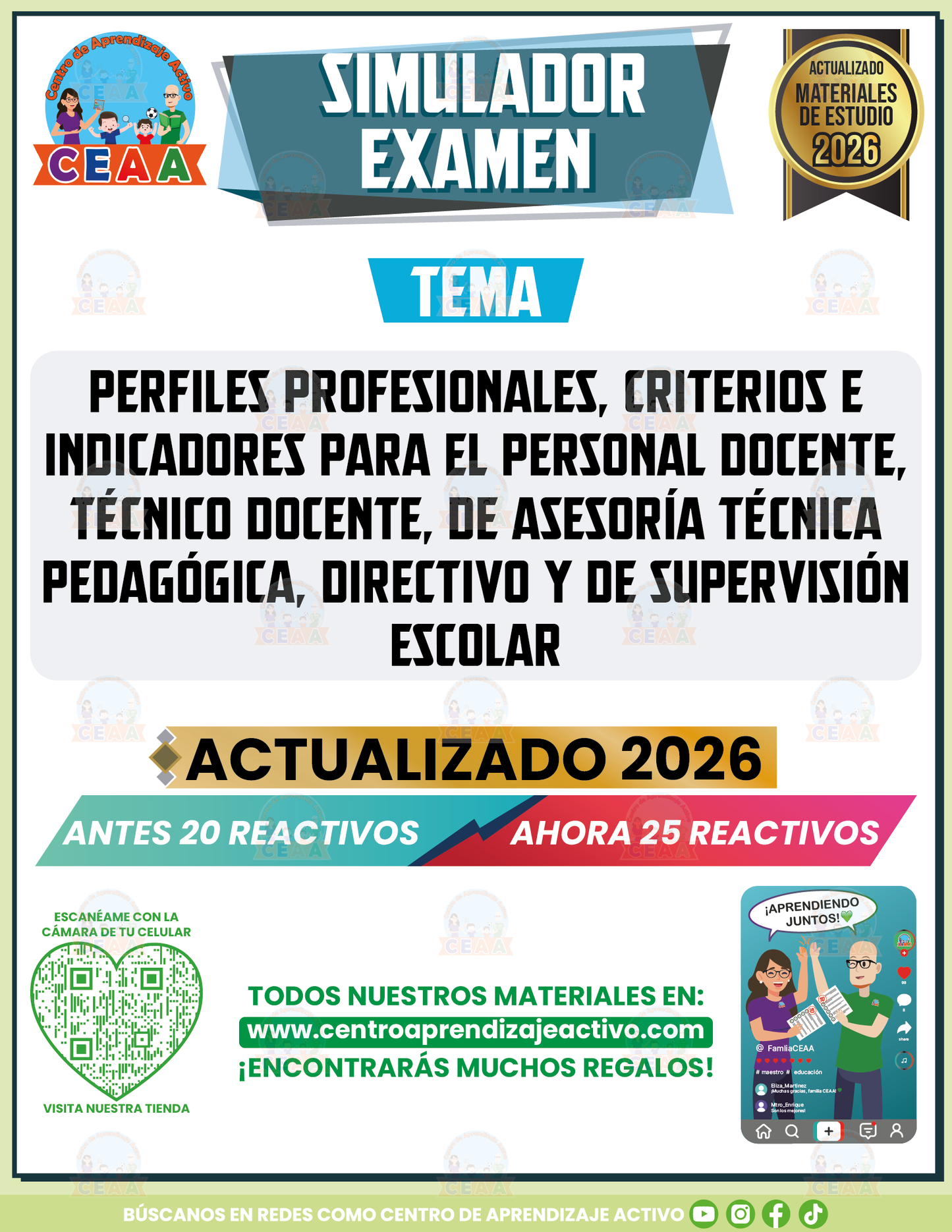 Simulador de Examen - Perfiles Profesionales, Criterios e Indicadores para el Personal Docente, Técnico Docente, de Asesoría Técnica Pedagógica, Directivo y de Supervisión Escolar en PDF