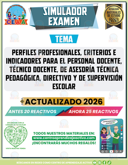 Simulador de Examen - Perfiles Profesionales, Criterios e Indicadores para el Personal Docente, Técnico Docente, de Asesoría Técnica Pedagógica, Directivo y de Supervisión Escolar en PDF