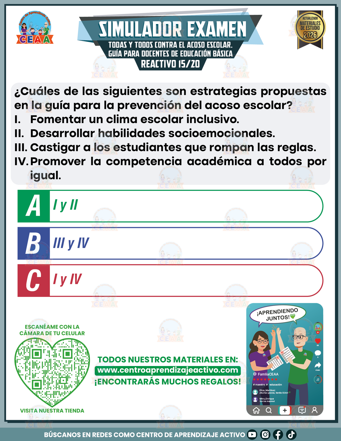 Simulador de Examen - Todas y todos contra el acoso escolar. Guía para Docentes de Educación Básica en PDF