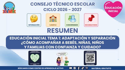 Resumen CTE del Tema 1 Educación Inicial: ADAPTACIÓN Y SEPARACIÓN ¿CÓMO ACOMPAÑAR A BEBÉS, NIÑAS, NIÑOS Y FAMILIAS CON CONFIANZA Y CUIDADO? en PDF