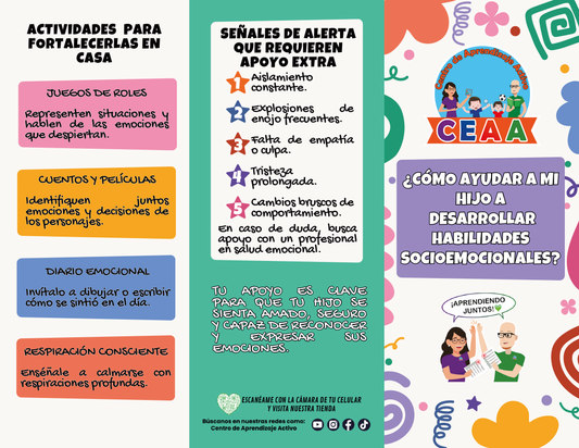 Tríptico ¿CÓMO AYUDAR A MI HIJO A DESARROLLAR HABILIDADES SOCIOEMOCIONALES? (Editable en PowerPoint)