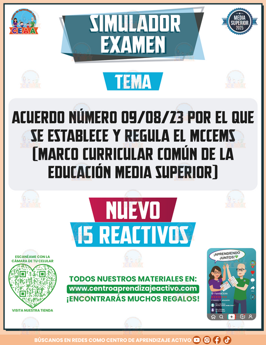 Simulador de Examen ACUERDO número 09/08/23 por el que se establece y regula el MCCEMS (Marco Curricular Común de la Educación Media Superior) - Media Superior