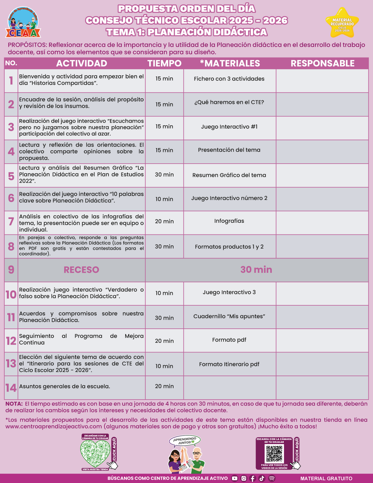 Propuesta Orden Del Día CTE Tema 1: PLANEACIÓN DIDÁCTICA (⭐ Material recuperado 25/26) en PDF