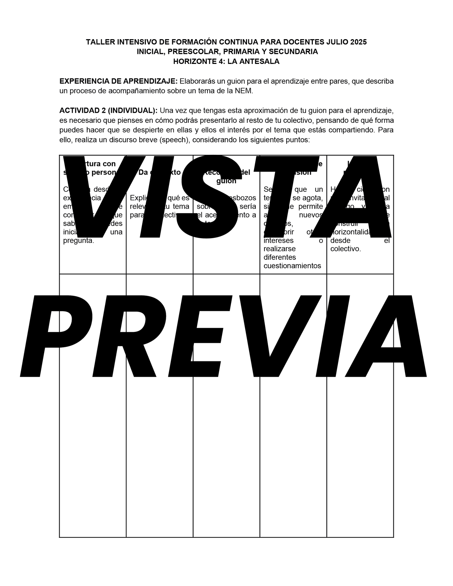 Formato de Productos Taller Intensivo Julio 2025 Sesión 2 Editables