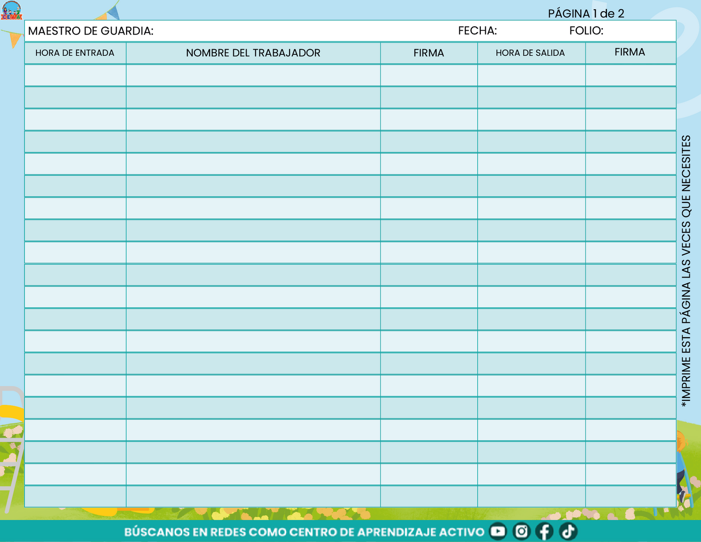 Libro de Asistencia del Personal de la Escuela V1 en PDF