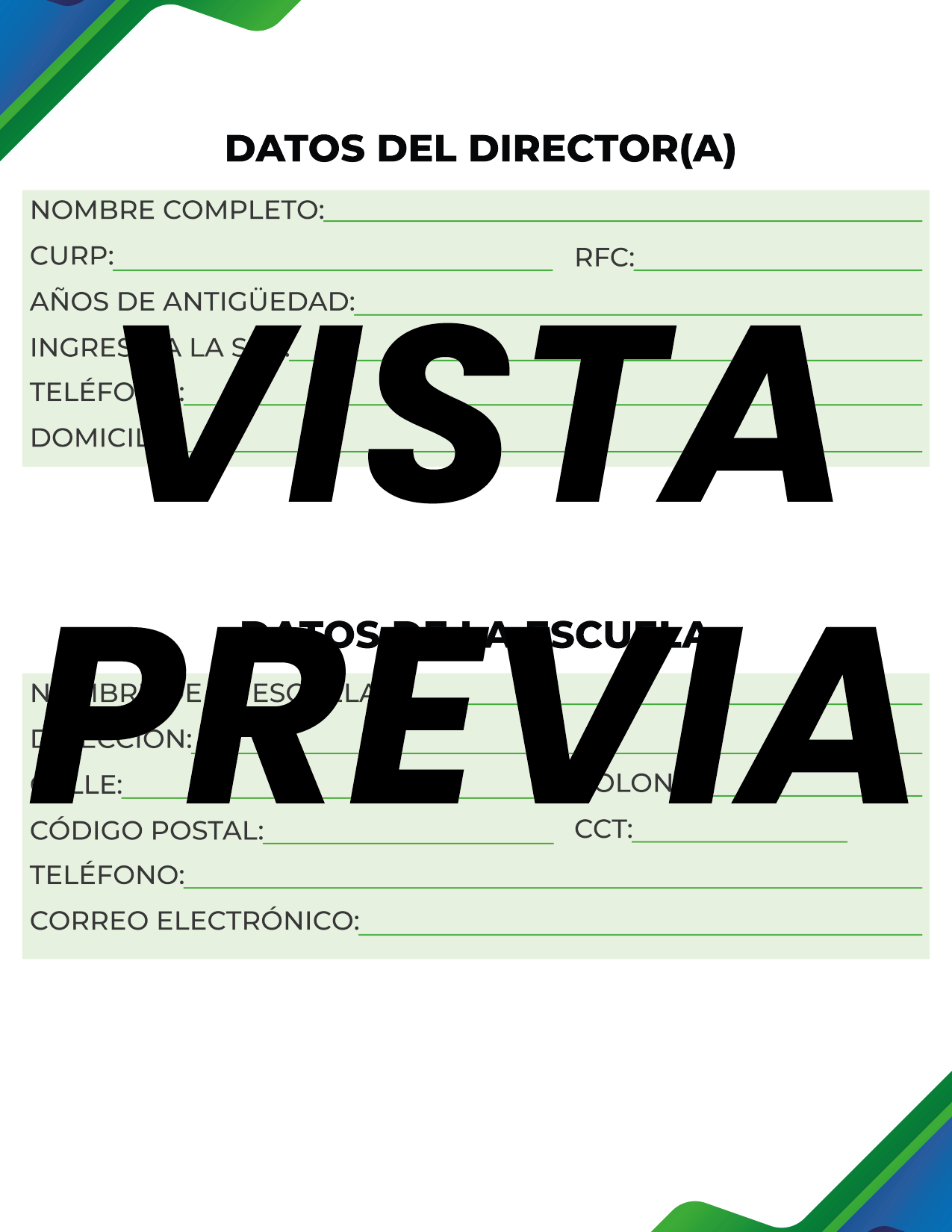 Agenda Formal Verde-azul DIRECTOR Primaria