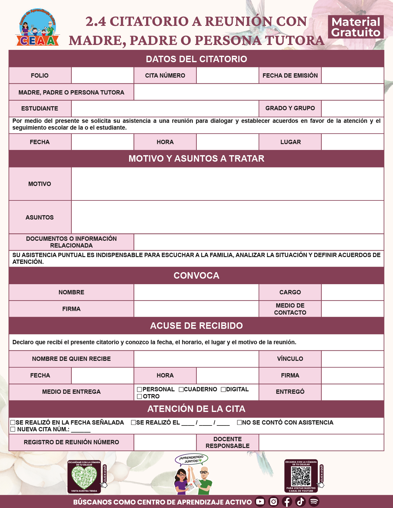 BITÁCORA PARA LA ORGANIZACIÓN Y SEGUIMIENTO PARA LA ATENCIÓN A MADRES Y PADRES DE FAMILIA V1 en PDF
