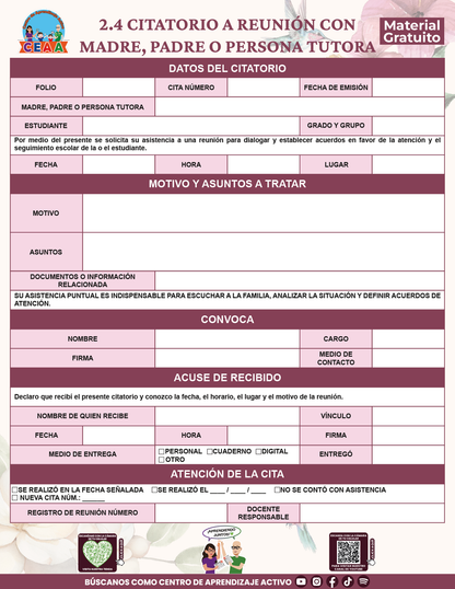 BITÁCORA PARA LA ORGANIZACIÓN Y SEGUIMIENTO PARA LA ATENCIÓN A MADRES Y PADRES DE FAMILIA V1 en PDF