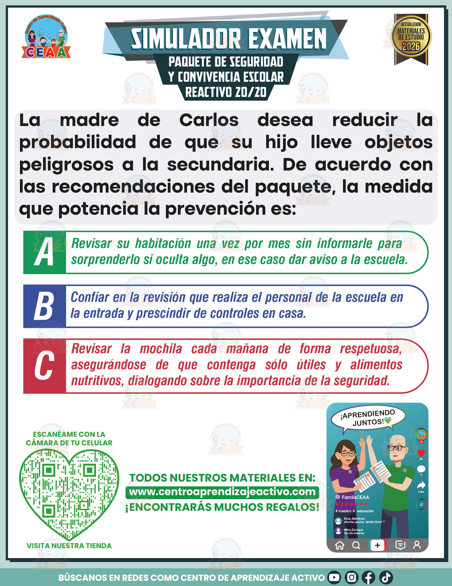 Simulador de Examen - Paquete de Seguridad y Convivencia Escolar en PDF