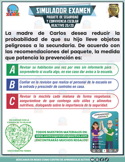 Simulador de Examen - Paquete de Seguridad y Convivencia Escolar en PDF
