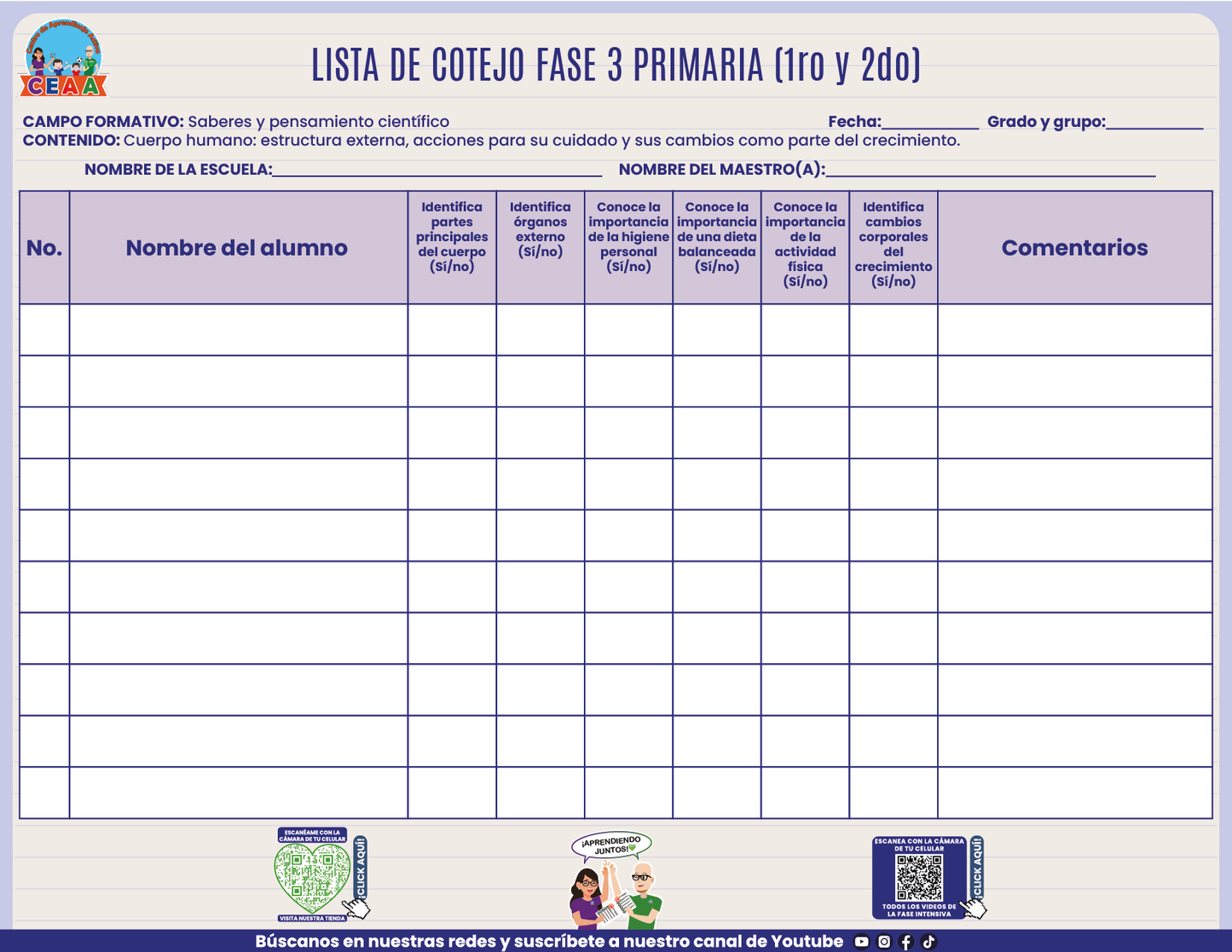 FASE 3: Saberes y pensamiento científico Cuerpo humano: estructura externa, acciones para su cuidado y sus cambios como parte del crecimiento.