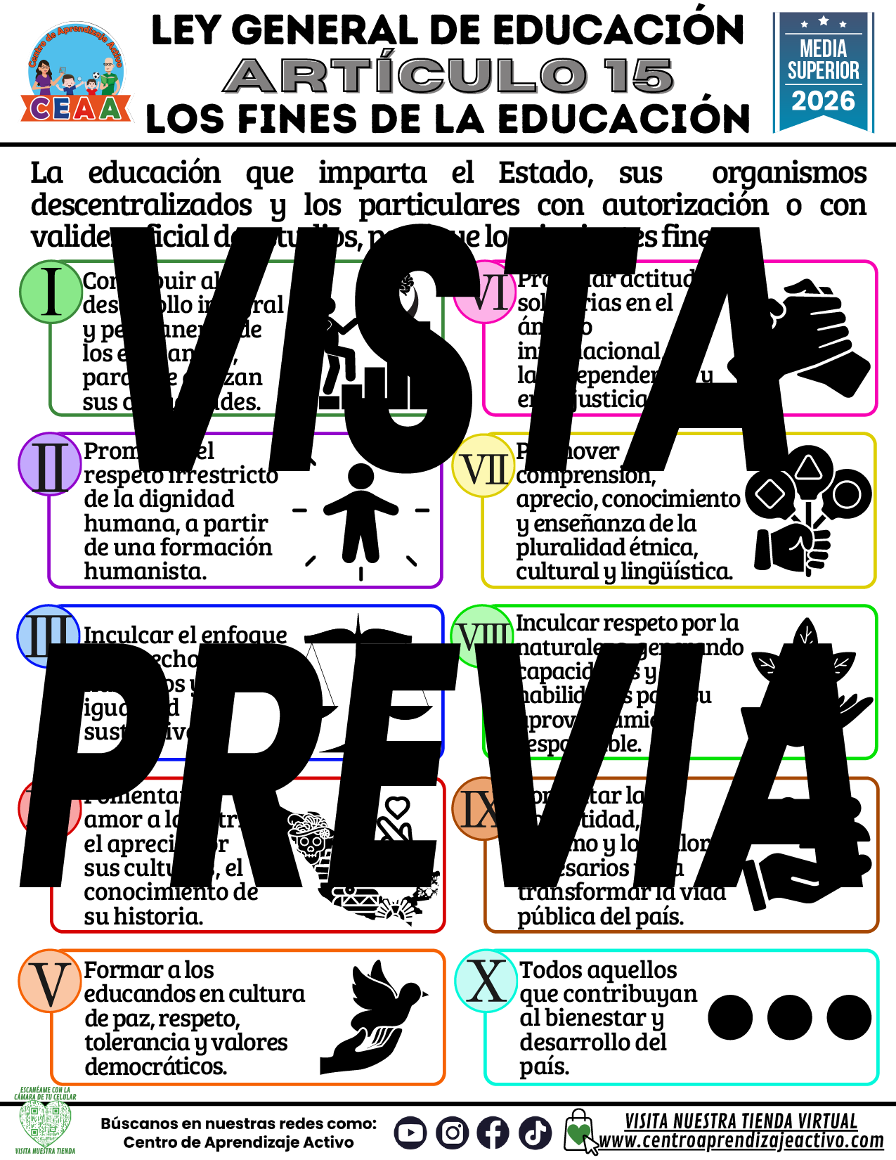 Infografía LEY GENERAL DE EDUCACIÓN - ARTÍCULO 15 - Los fines de la educación - MEDIA SUPERIOR