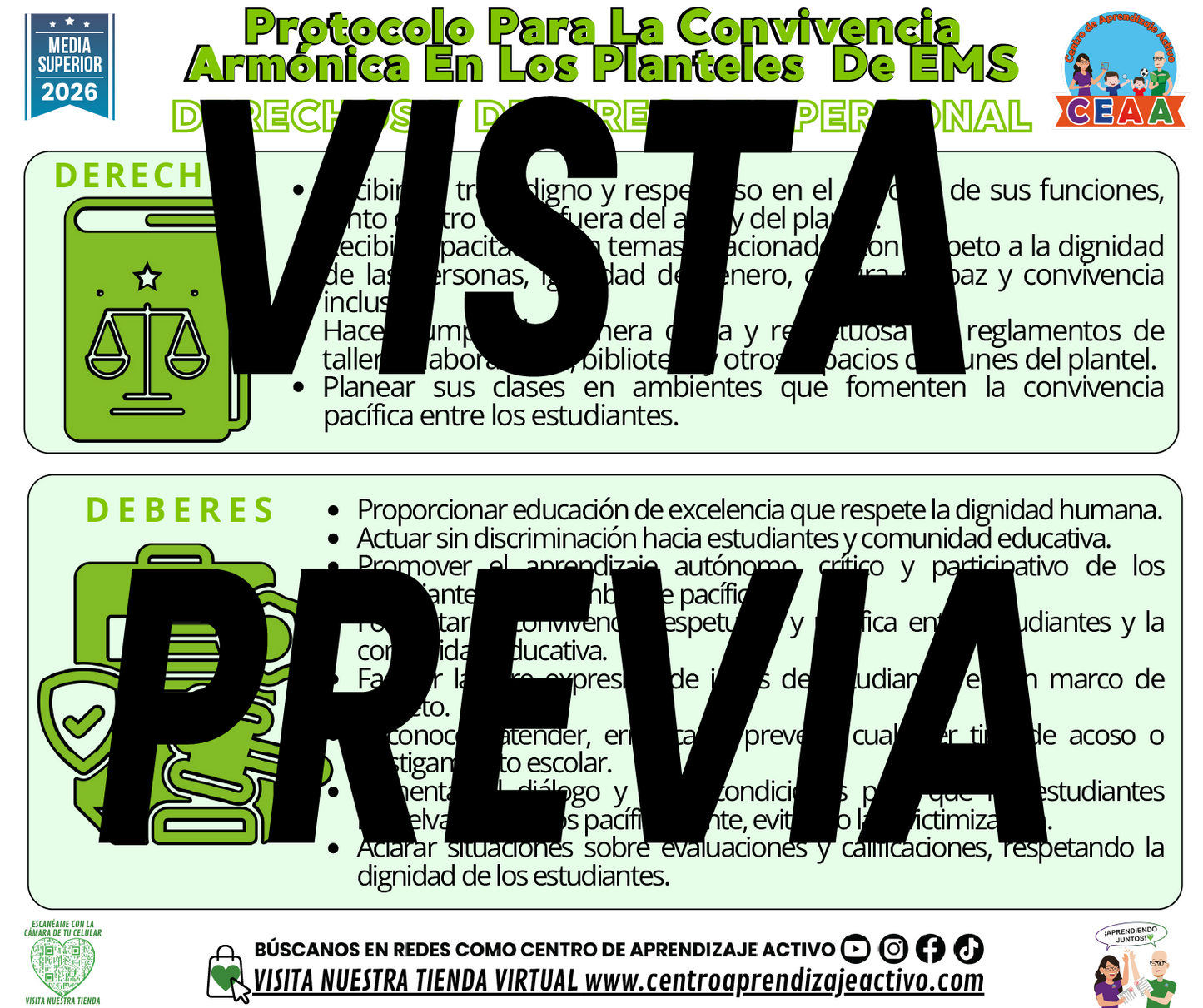Infografía Protocolo Para La Convivencia Armónica En Los Planteles De EMS - Derechos Y Deberes del Personal - MEDIA SUPERIOR