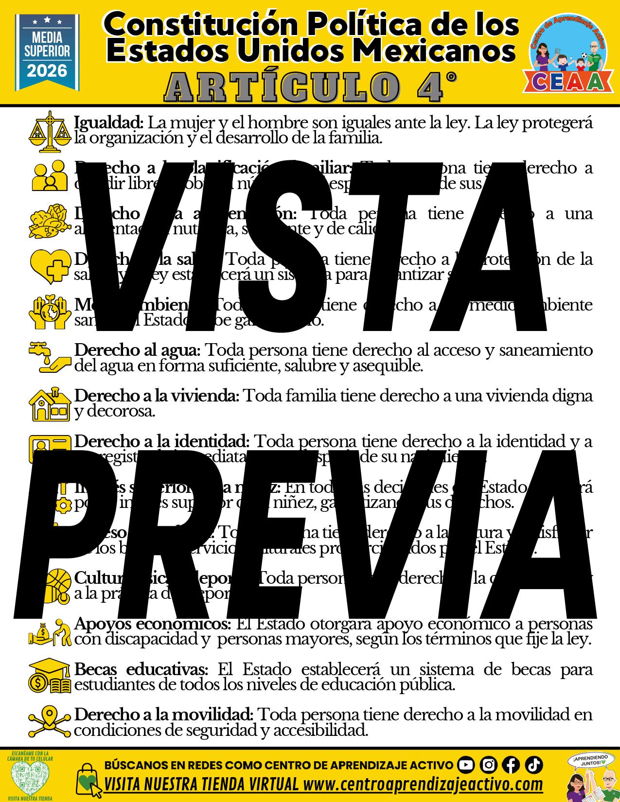 Infografía Constitución Política de los Estados Unidos Mexicanos: Artículo 4° - MEDIA SUPERIOR