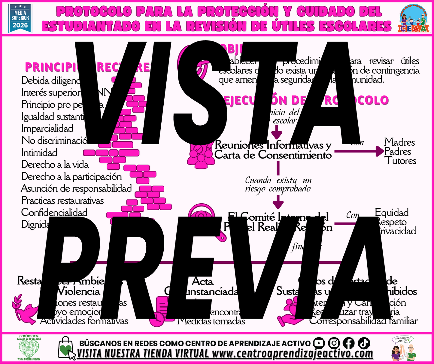 Infografía PROTOCOLO PARA LA PROTECCIÓN Y CUIDADO DEL ESTUDIANTADO EN LA REVISIÓN DE ÚTILES ESCOLARES - MEDIA SUPERIOR