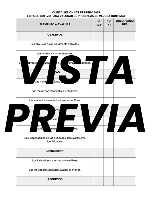 Lista de Cotejo Quinta Sesión CTE Editable