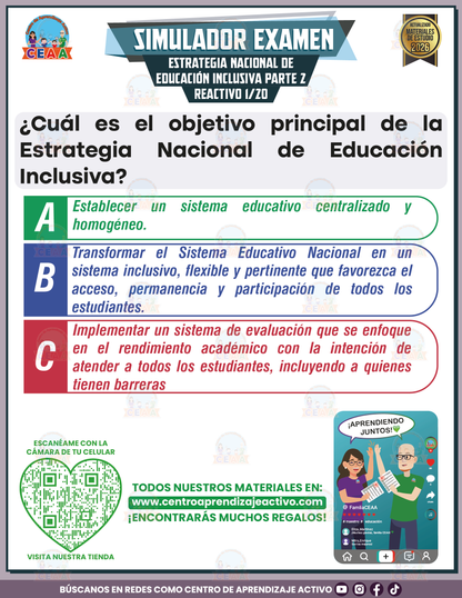 Simulador de Examen - Estrategia Nacional de Educación Inclusiva Parte 2 en PDF