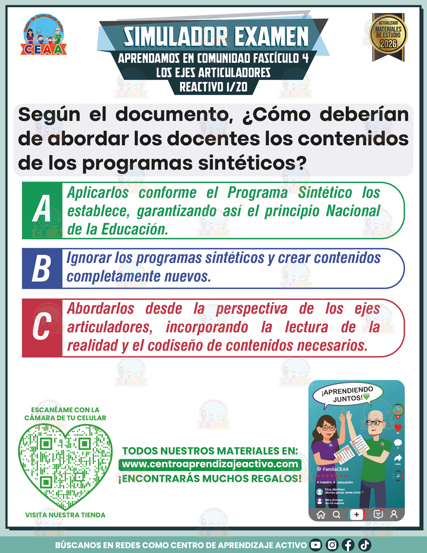 Simulador de Examen - Aprendamos en Comunidad Fascículo 4 Los Ejes Articuladores en PDF