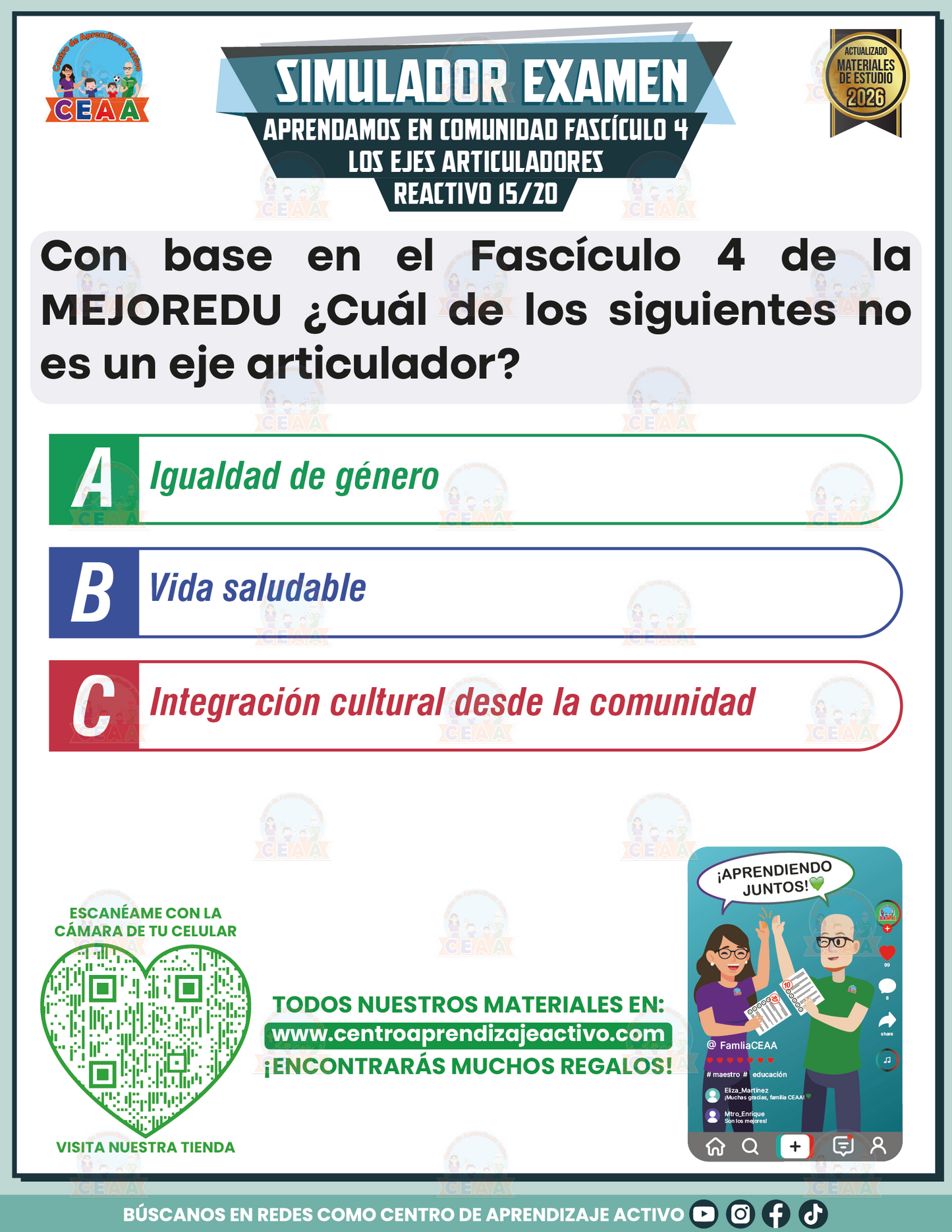 Simulador de Examen - Aprendamos en Comunidad Fascículo 4 Los Ejes Articuladores en PDF