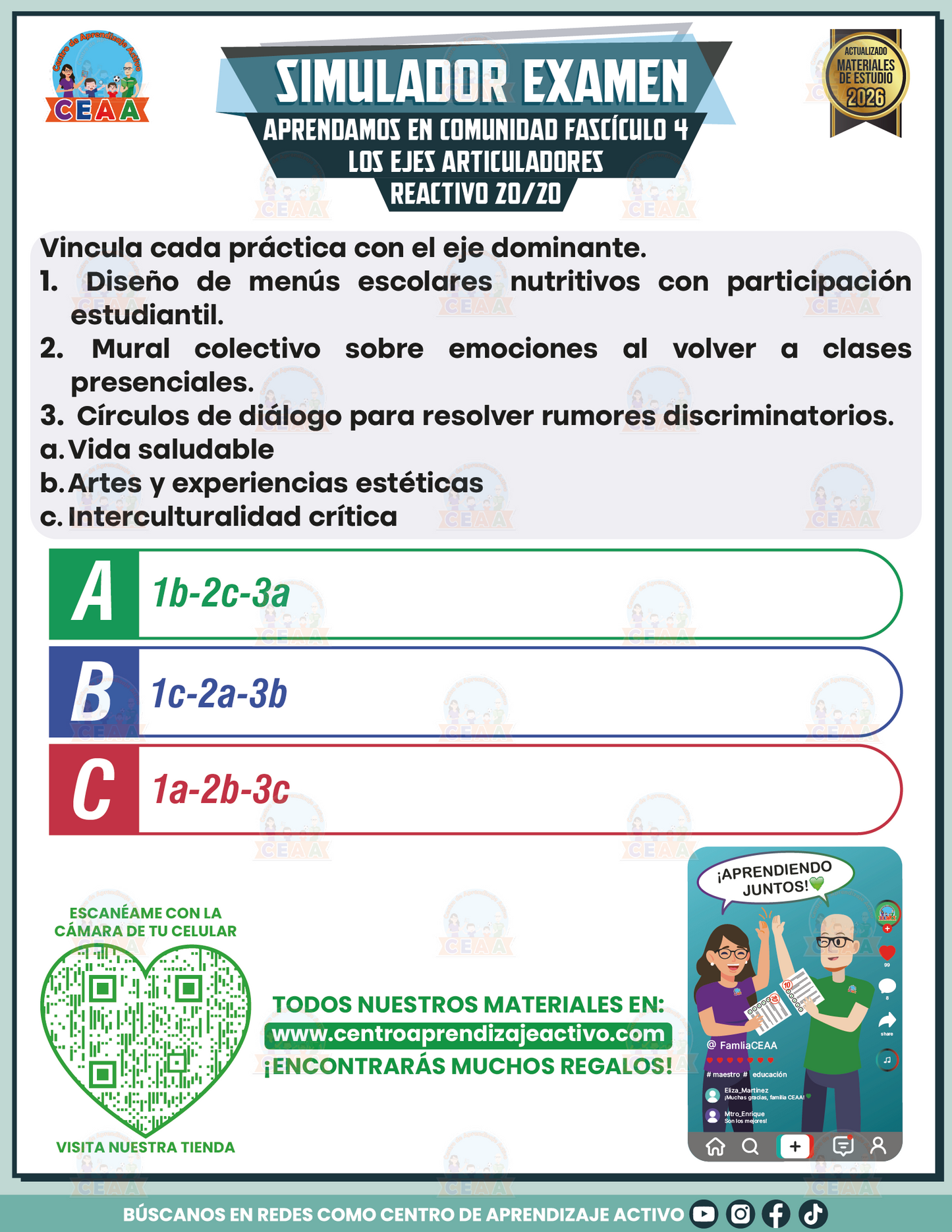 Simulador de Examen - Aprendamos en Comunidad Fascículo 4 Los Ejes Articuladores en PDF