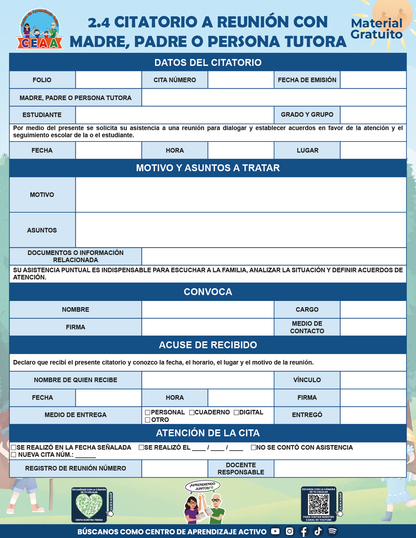 BITÁCORA PARA LA ORGANIZACIÓN Y SEGUIMIENTO PARA LA ATENCIÓN A MADRES Y PADRES DE FAMILIA V2 en PDF