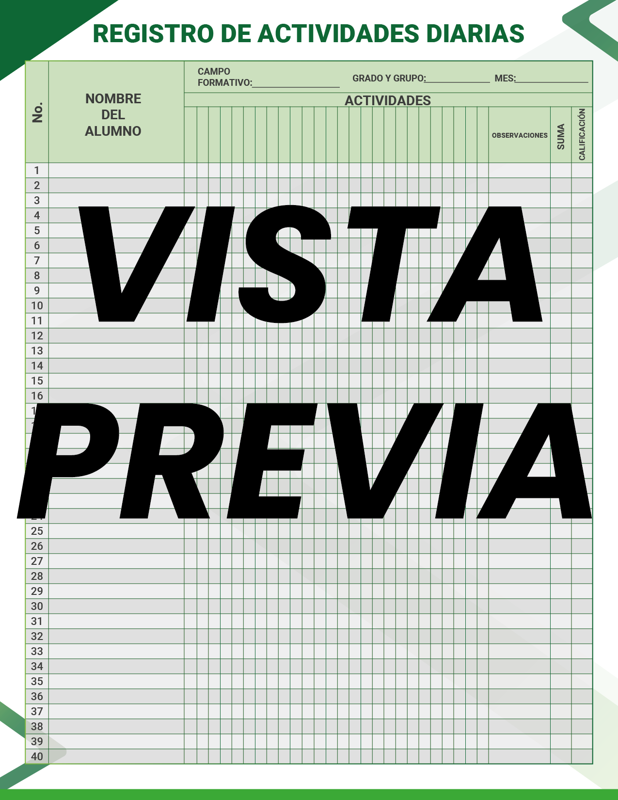 Agenda Formal Verde MAESTRO Secundaria