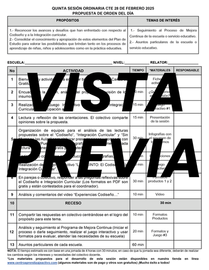 Propuesta Orden Del Día 5° Sesión CTE Febrero 2025 Editable