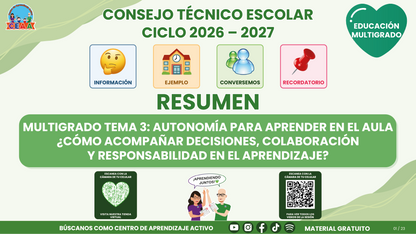 Resumen CTE del Tema 3 Educación Multigrado: AUTONOMÍA PARA APRENDER EN EL AULA ¿CÓMO ACOMPAÑAR DECISIONES, COLABORACIÓN Y RESPONSABILIDAD EN EL APRENDIZAJE? en PDF
