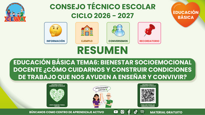 Resumen CTE del Tema 6 Educación Básica: BIENESTAR SOCIOEMOCIONAL DOCENTE ¿CÓMO CUIDARNOS Y CONSTRUIR CONDICIONES DE TRABAJO QUE NOS AYUDEN A ENSEÑAR Y CONVIVIR? en PDF