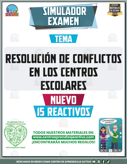 Simulador de examen Resolución de Conflictos en los Centros Escolares en PDF