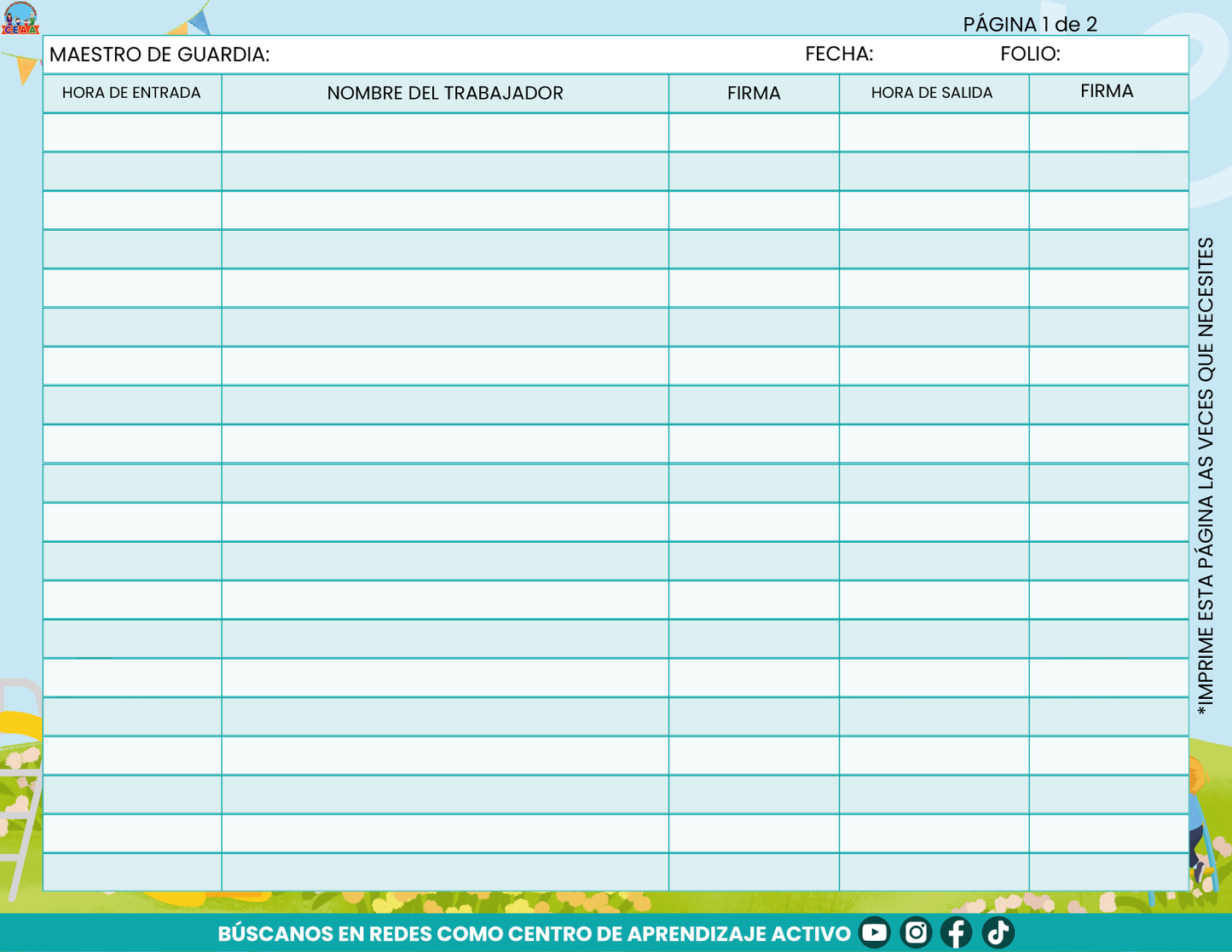 Libro de Asistencia del Personal de la Escuela en PDF