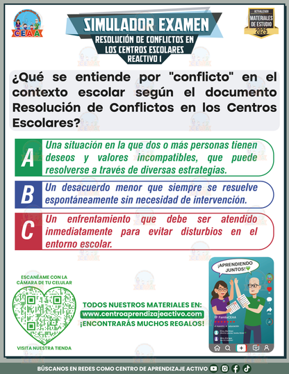 Simulador de examen Resolución de Conflictos en los Centros Escolares en PDF