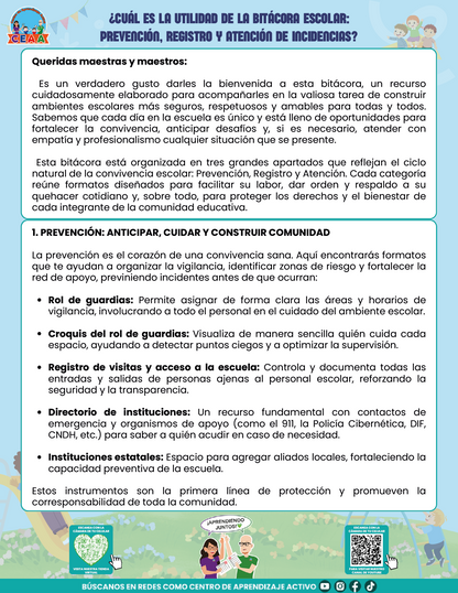 BITÁCORA PARA LA PREVENCIÓN, REGISTRO Y ATENCIÓN DE INCIDENCIAS Y ACOSO ESCOLAR en PDF
