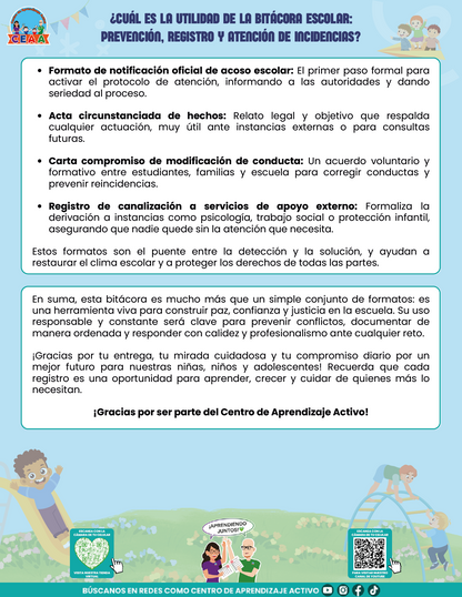 BITÁCORA PARA LA PREVENCIÓN, REGISTRO Y ATENCIÓN DE INCIDENCIAS Y ACOSO ESCOLAR en PDF