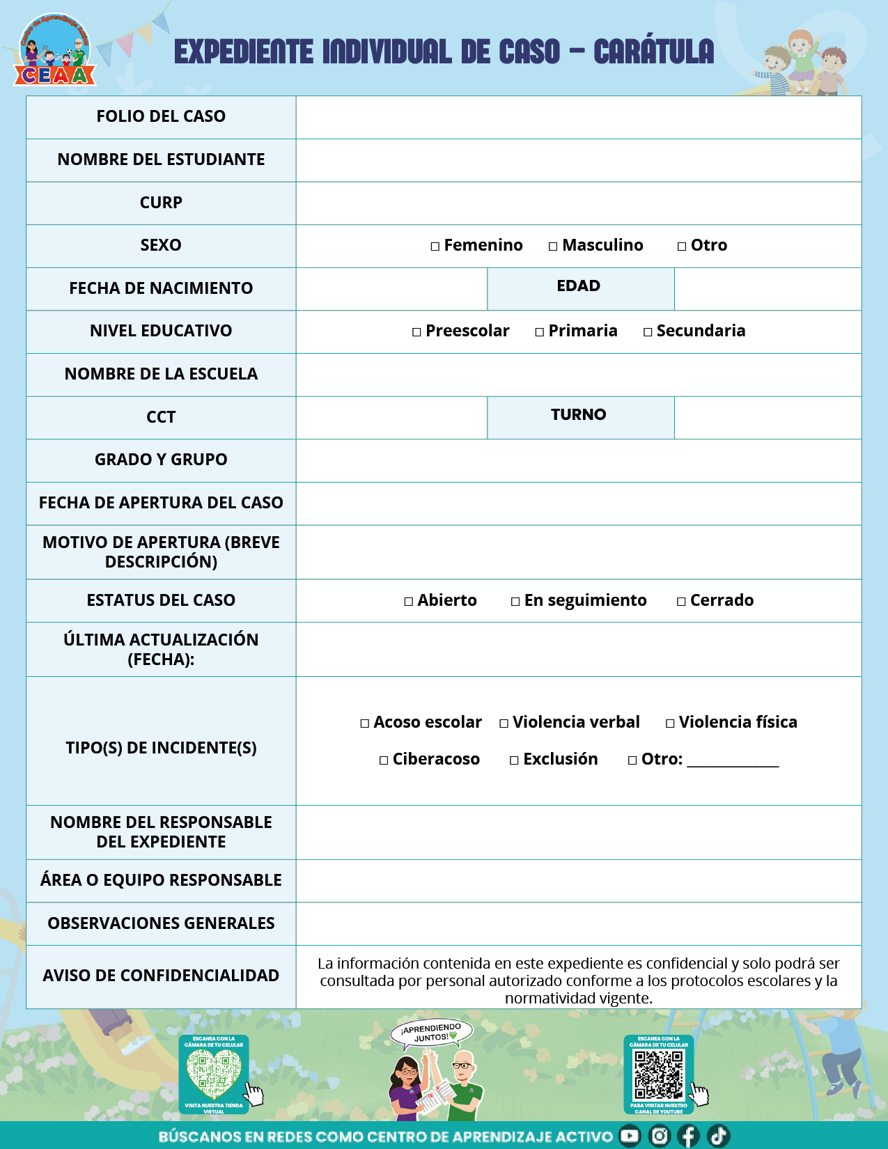BITÁCORA PARA LA PREVENCIÓN, REGISTRO Y ATENCIÓN DE INCIDENCIAS Y ACOSO ESCOLAR en PDF