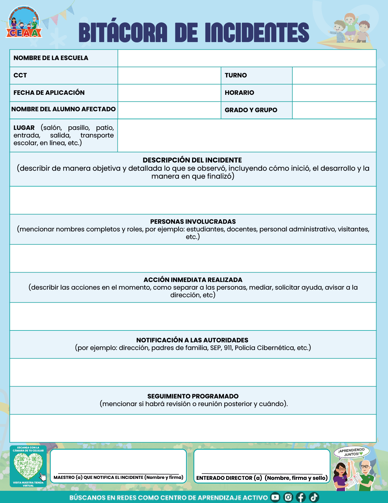 BITÁCORA PARA LA PREVENCIÓN, REGISTRO Y ATENCIÓN DE INCIDENCIAS Y ACOSO ESCOLAR en PDF