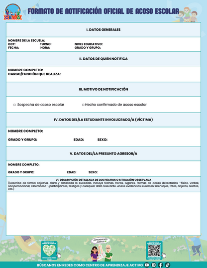 BITÁCORA PARA LA PREVENCIÓN, REGISTRO Y ATENCIÓN DE INCIDENCIAS Y ACOSO ESCOLAR en PDF