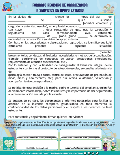 BITÁCORA PARA LA PREVENCIÓN, REGISTRO Y ATENCIÓN DE INCIDENCIAS Y ACOSO ESCOLAR en PDF