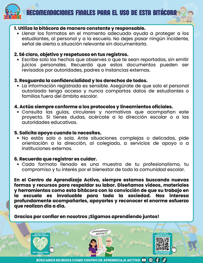 BITÁCORA PARA LA PREVENCIÓN, REGISTRO Y ATENCIÓN DE INCIDENCIAS Y ACOSO ESCOLAR en PDF