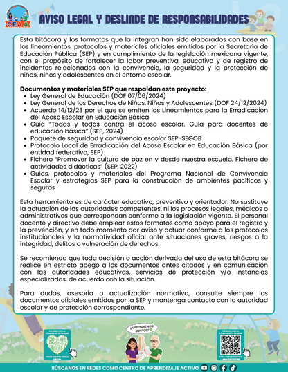 BITÁCORA PARA LA PREVENCIÓN, REGISTRO Y ATENCIÓN DE INCIDENCIAS Y ACOSO ESCOLAR en PDF