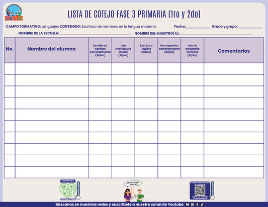 FASE 3 LENGUAJES Escritura de Nombres en la Lengua Materna