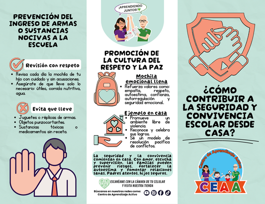 Tríptico ¿CÓMO CONTRIBUIR A LA SEGURIDAD Y CONVIVENCIA ESCOLAR DESDE CASA? en PDF